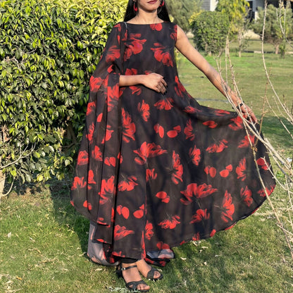 Midnight Rose Flow Maxi Dress