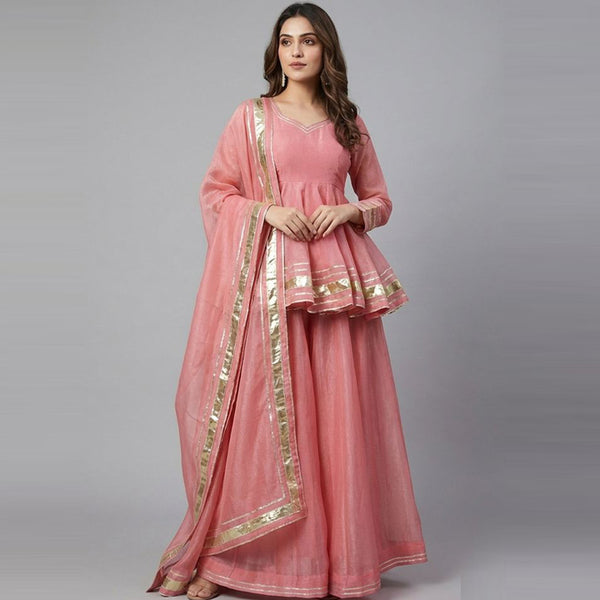 Pink Organza Peplum 3Pc Set (ED-02)