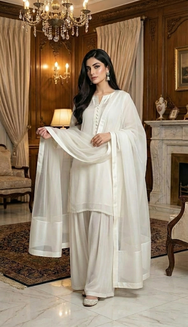 Ivory Luxe Chiffon 3Pc Set (ED-06)