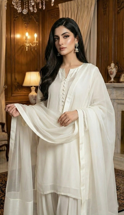 Ivory Luxe Chiffon 3Pc Set (ED-06)
