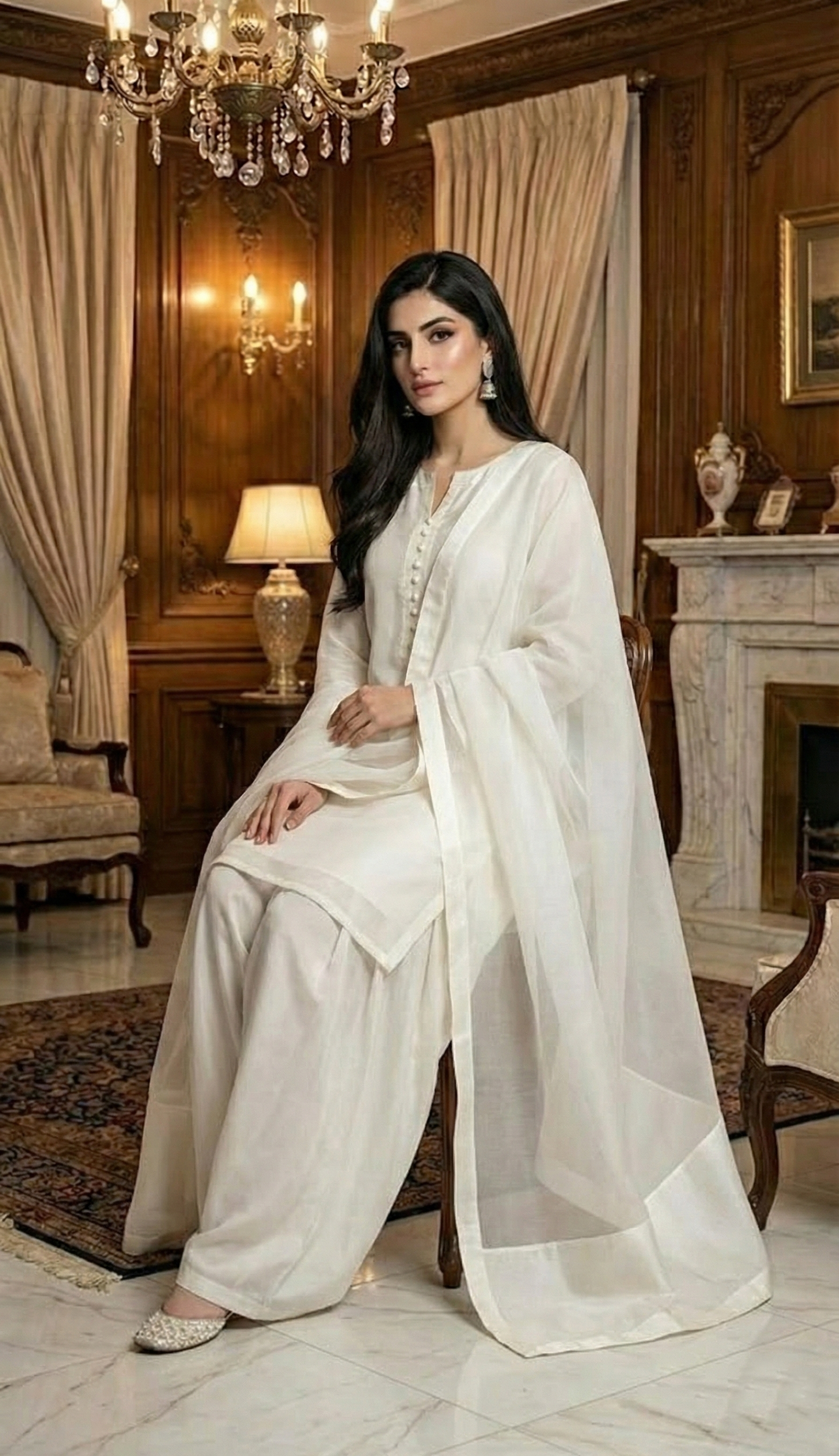 Ivory Luxe Chiffon 3Pc Set (ED-06)