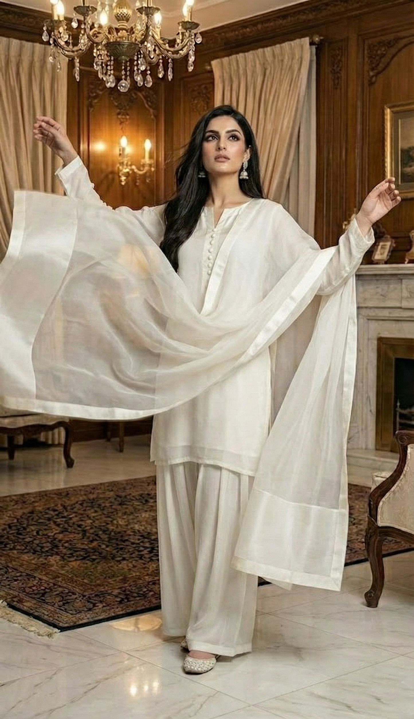 Ivory Luxe Chiffon 3Pc Set (ED-06)