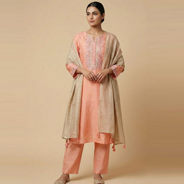 Peach Embroidered 3Pc Suit (ED-03)