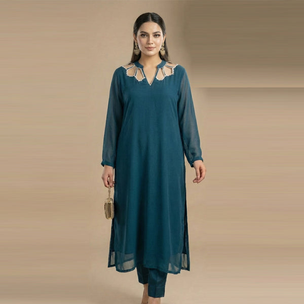 Teal Cutwork Neck Set (ED-05)