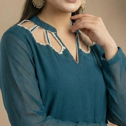 Teal Cutwork Neck Set (ED-05)