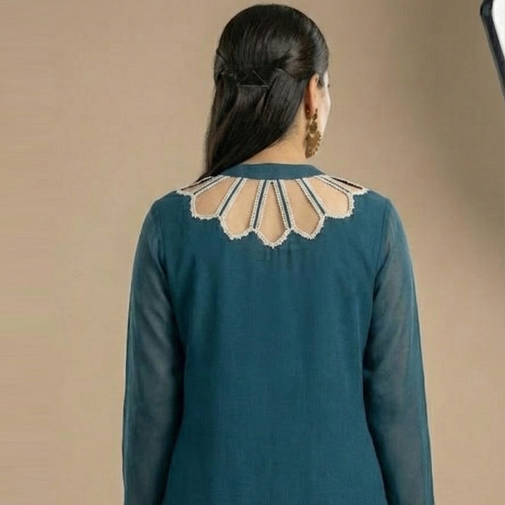 Teal Cutwork Neck Set (ED-05)
