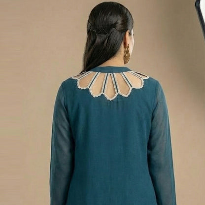 Teal Cutwork Neck Set (ED-05)